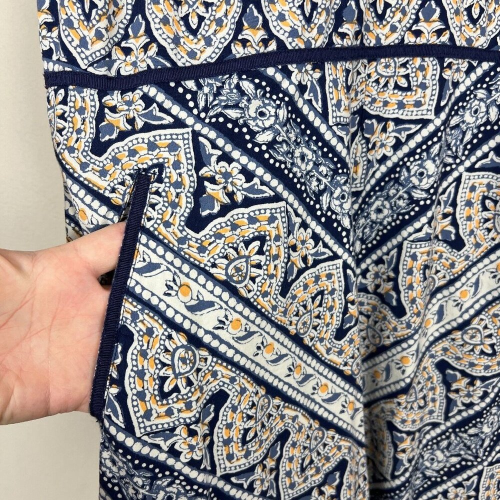 Eddie Bauer Midi Dress Womens 14 Blue Yellow Bandana Floral Print Cotton Stretch - Picture 7 of 14